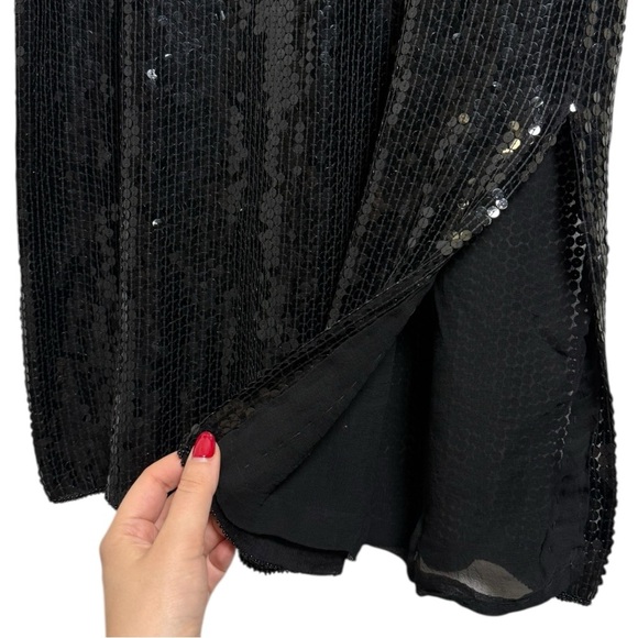 Vintage Silk Sequin Skirt Size Medium Large Black 80s 90s Glam - Picture 3 of 8